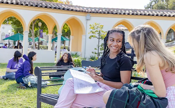 Students studying outdoors at the Circle