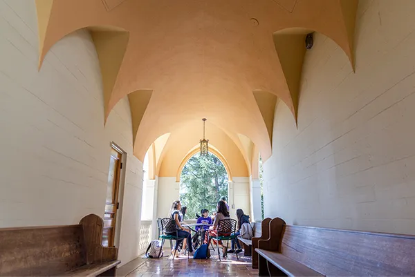 Students hanging out at the patio