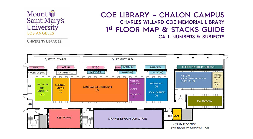 An image showing a floor map of the first floor of MSMU Coe Library.