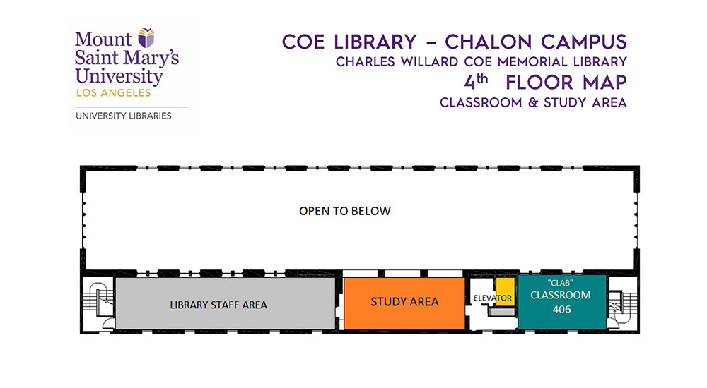An image showing a floor map of the Fourth floor of MSMU Coe Library.