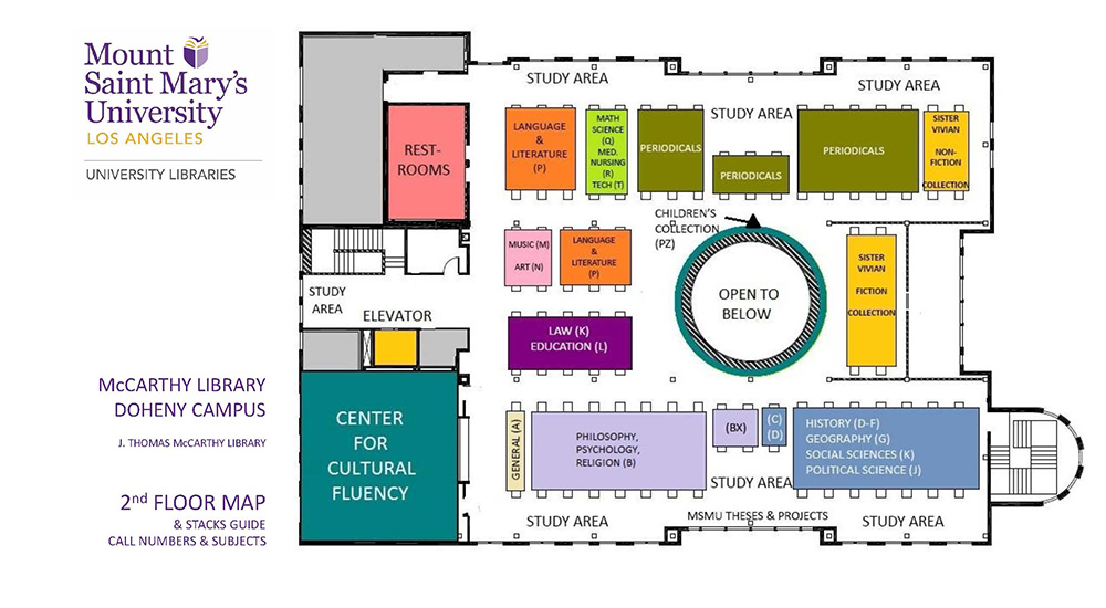 A PDF showing a floor map of the second floor of McCarthy Library.