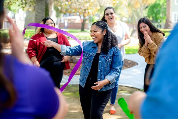 Mount students laughing and hanging out.